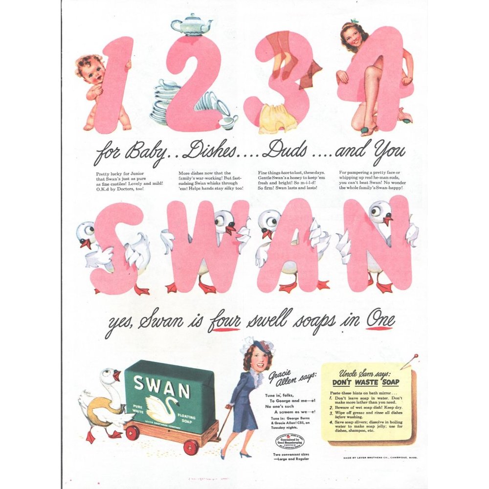1944 Swan Soap For Baby Dishes Duds and You Vintage Print Ad Wall Art 10x13